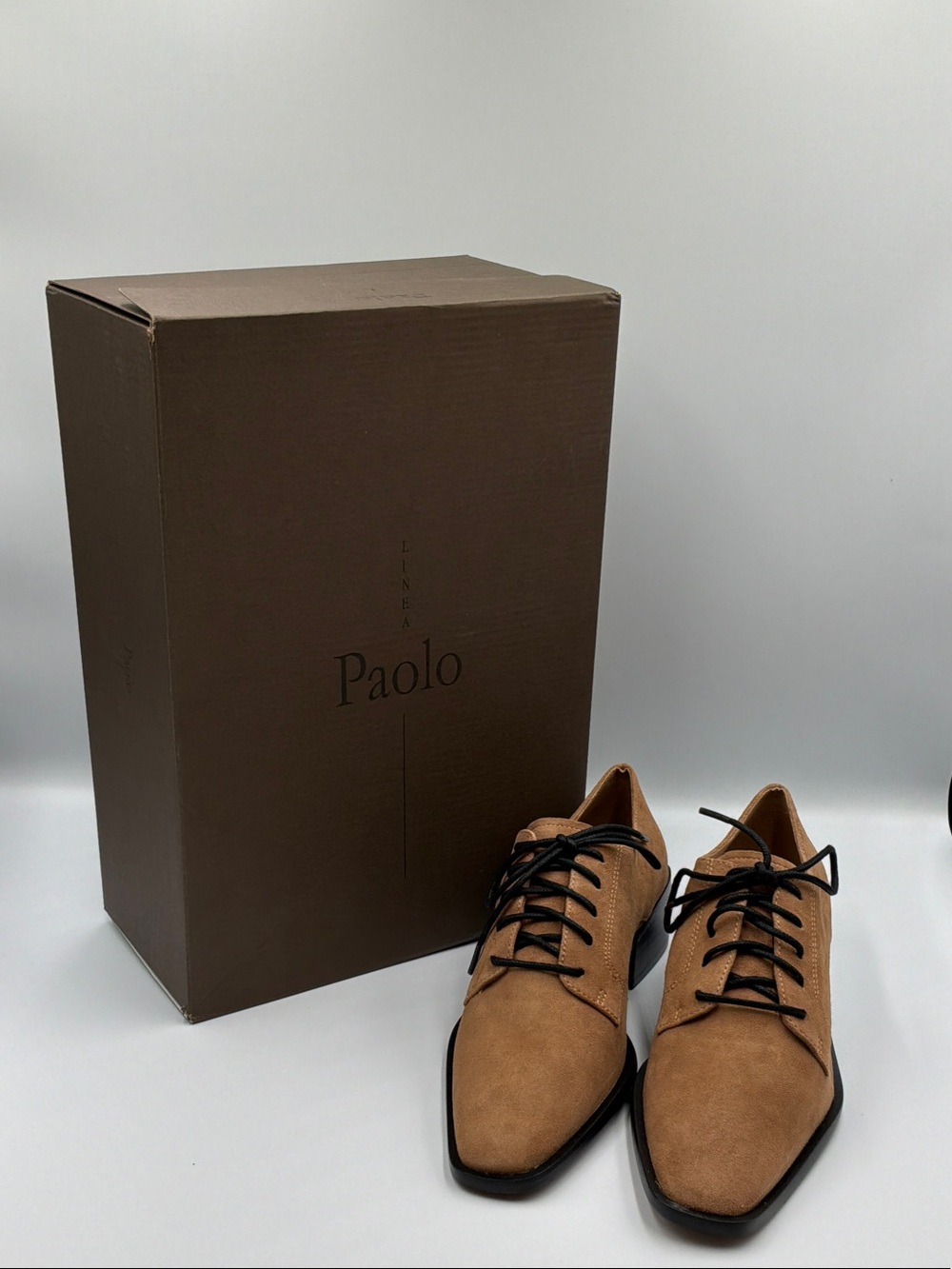 Paolo Tan Suede Lace-Up Derbys with Black Accents